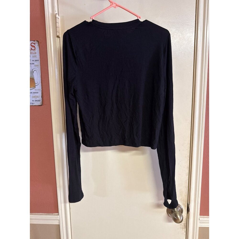 Social Collision Halloween Skeleton Ribcage Pumpkin Long Sleeve Crop Top Black L - Picture 7 of 7